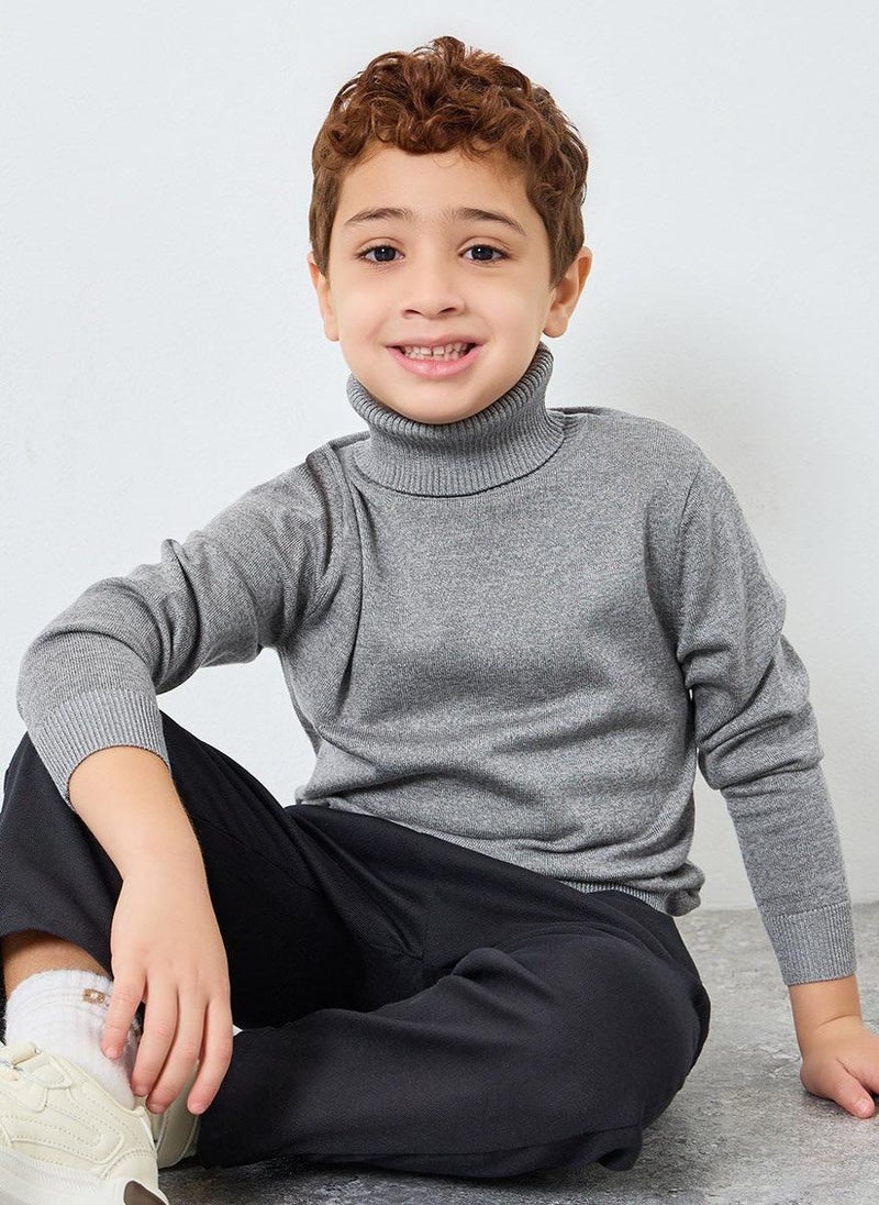 Styli Boys Grey Roll Neck Knit Sweater - Image 1